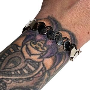 Vintage 925 Sterling Silver Heart Link Bracelet